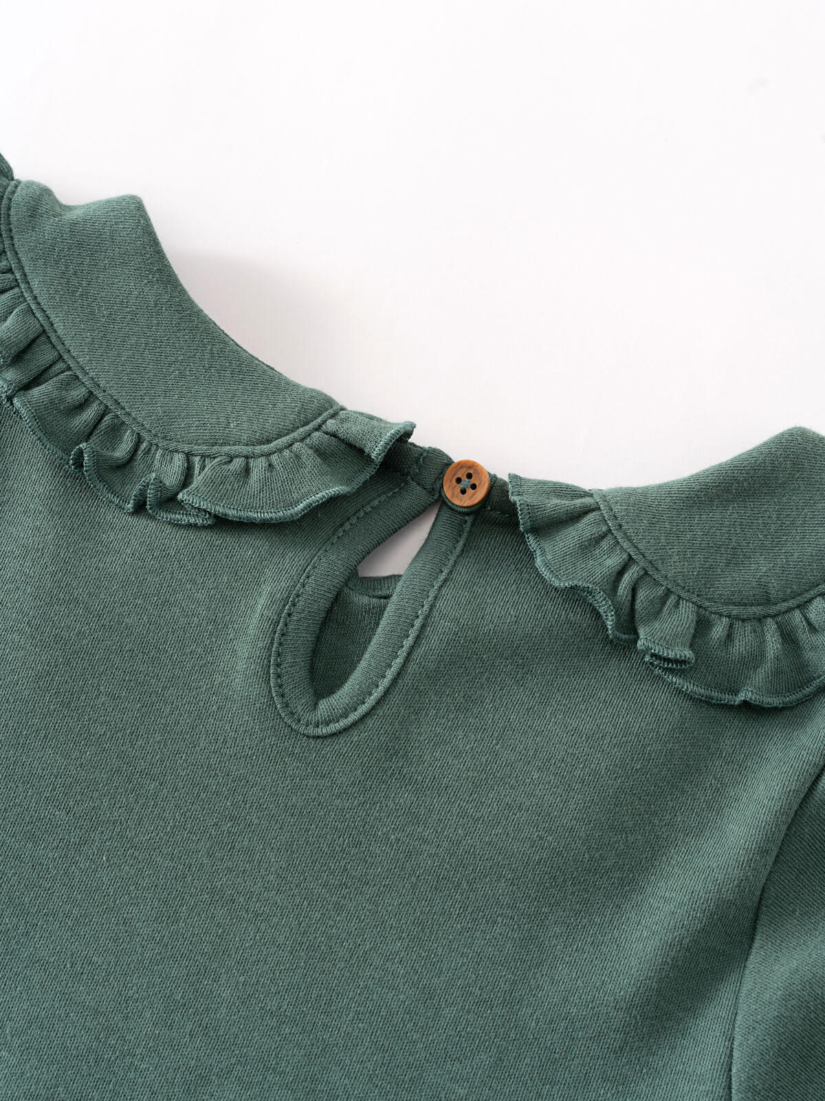 Green Baby Blouse with frilled collar on white background Baby Ruffle Top - Balsam Baby girl