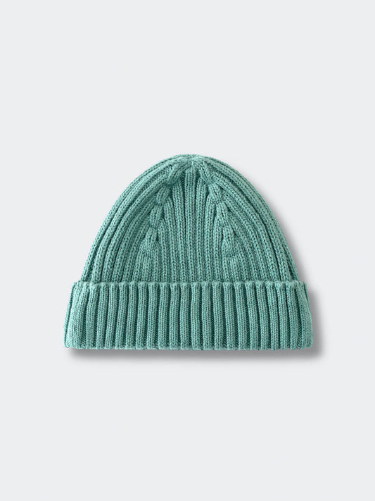 Teal knit beanie on a light gray background Baby Ribbed Beanie - Balsam Baby boy