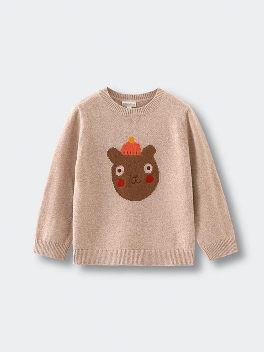 Children's sweater with bear design on a light gray background Feature Print Jumper - Happy Bear Boys
