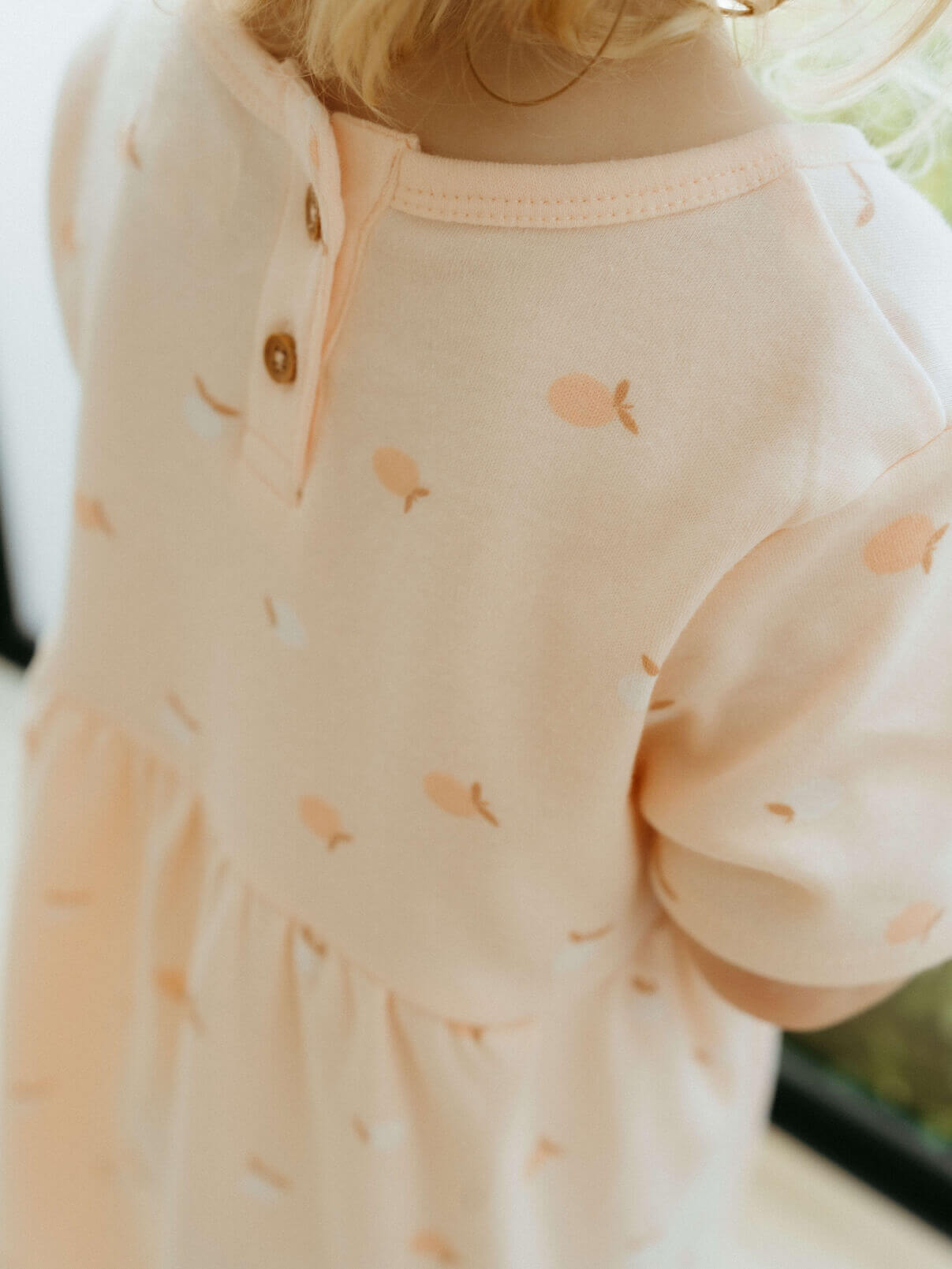 Light pink dress with small patterns on a blurred background Lucia Dress - Apples Baby girl