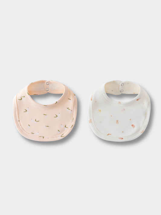 Two baby bibs with small printed patterns and snap closures Josie Bibs 2 Pack - Ocean Buddies Baby girl