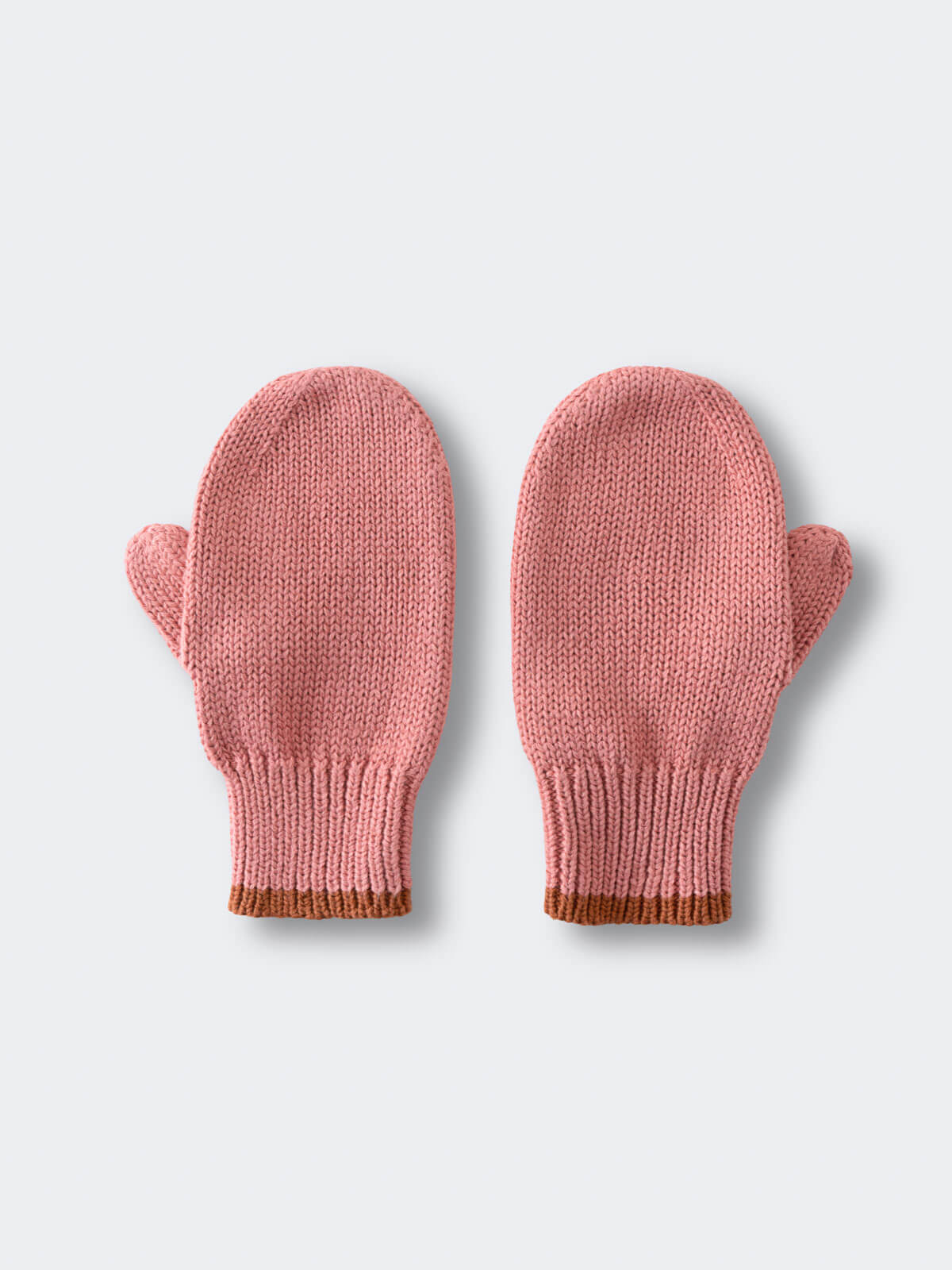 Pair of pink mittens on a light gray background Knit Mittens - Rosehip Girls