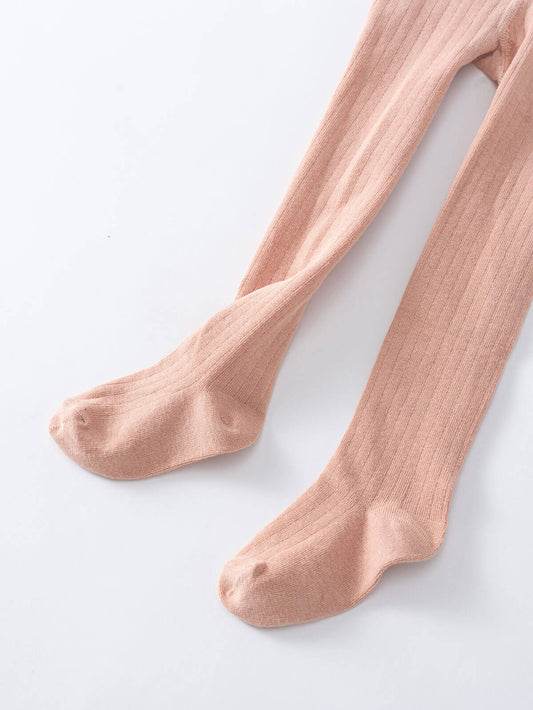 Pair of ribbed tights in peachy pink color on white background Ribbed Tights 2 Pack - Plum Jam/Mallow Girls