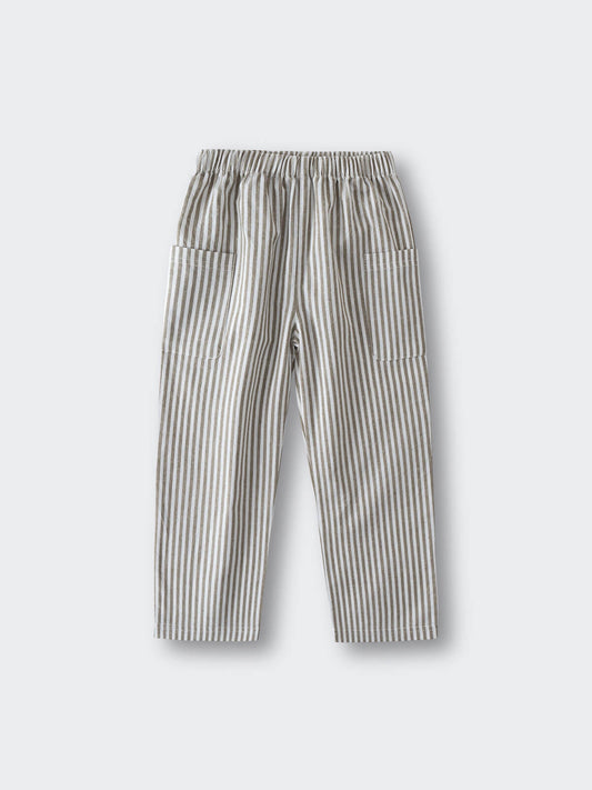 Striped pants in gray and white with elastic waistband and pockets Striped Pants - Matcha Stripe Boys