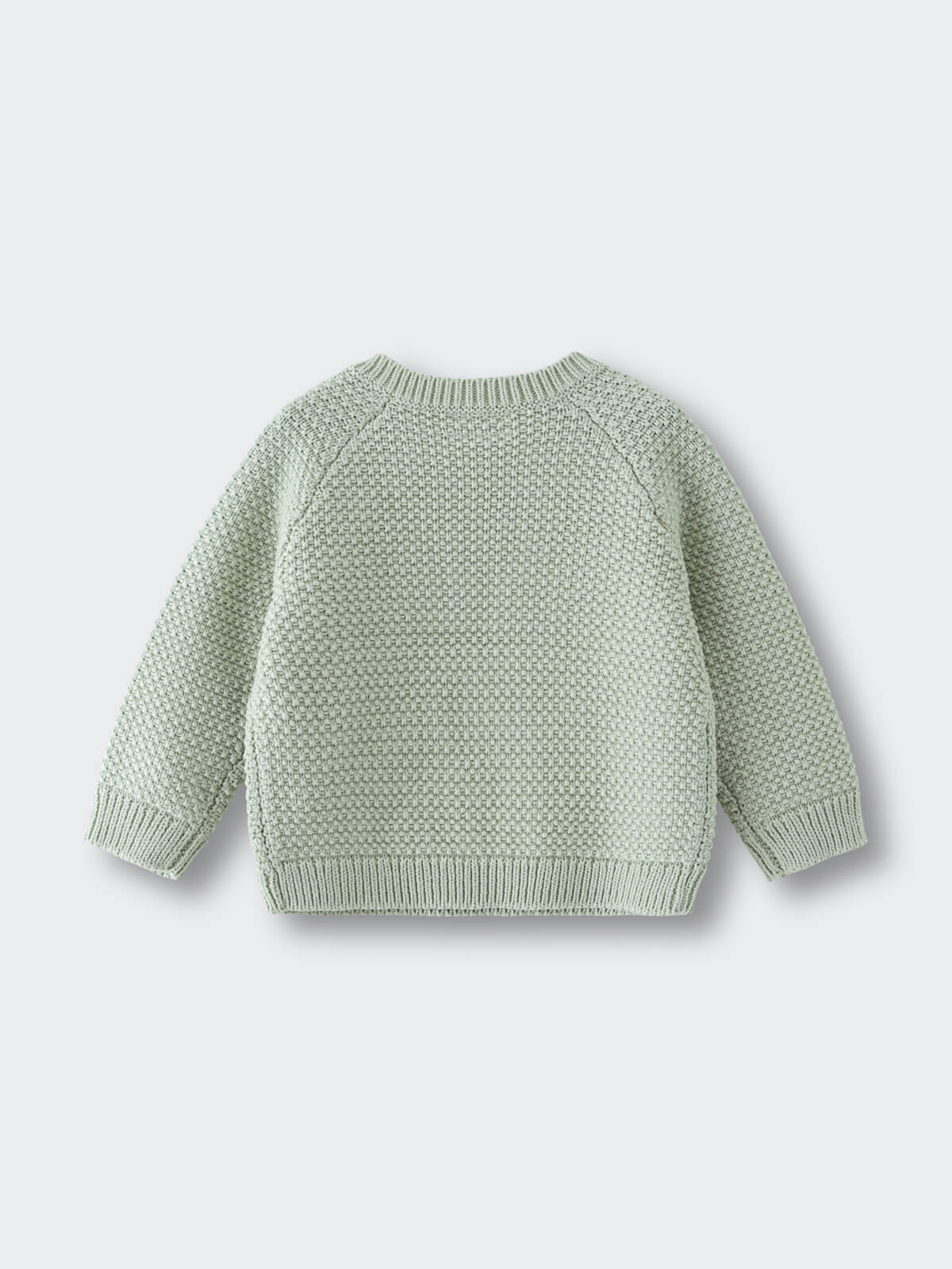 Light green knitted baby sweater laid flat on white background Tyler Jumper - Mint Baby boy