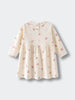 Cream colored baby dress with pink bunny print and button closure at back Baby Long Sleeve Jersey Dress - Meadow Friends Ecru Baby girl