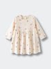 Cream-colored long sleeve dress with pink bunny print pattern Baby Long Sleeve Jersey Dress - Meadow Friends Ecru Baby girl