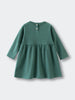 Green long sleeve dress with gathered skirt and button back closure Baby Long Sleeve Jersey Dress - Meadow Friends Baby girl