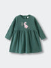 Green long sleeve dress with pink rabbit and flower embroidery detail Baby Long Sleeve Jersey Dress - Meadow Friends Baby girl