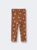 Brown leggings with small bear face print pattern laid flat Baby Printed Leggings - Cosy Bear Russet Baby boy