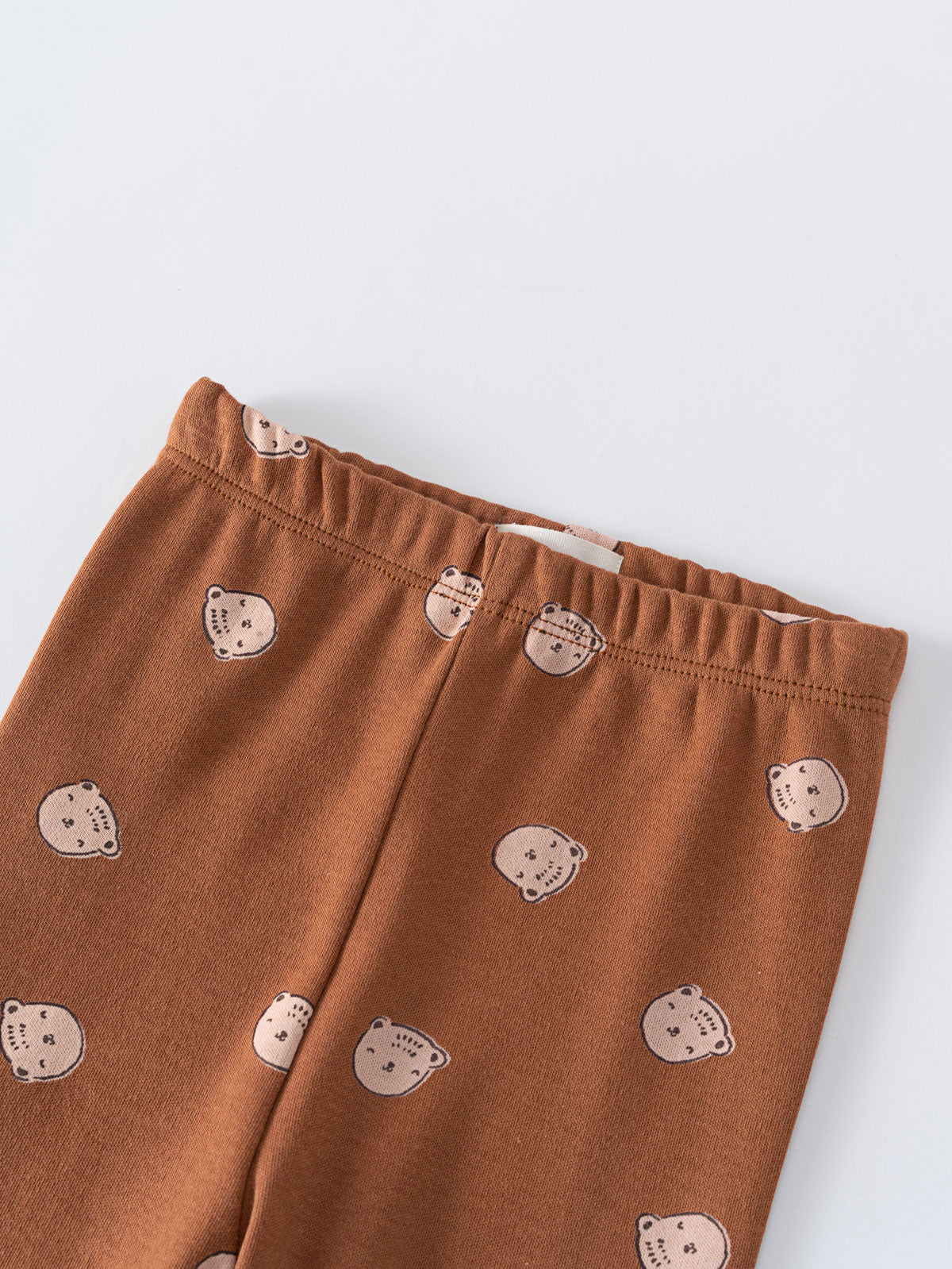 Brown baby leggings with small bear face print pattern Baby Printed Leggings - Cosy Bear Russet Baby boy