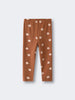 Brown leggings with small bear face pattern laid flat on white background Baby Printed Leggings - Cosy Bear Russet Baby boy