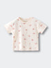 Cream-colored baby t-shirt with pink rabbit print pattern Baby Printed Short Sleeve Tee - Meadow Friends Ecru Baby girl