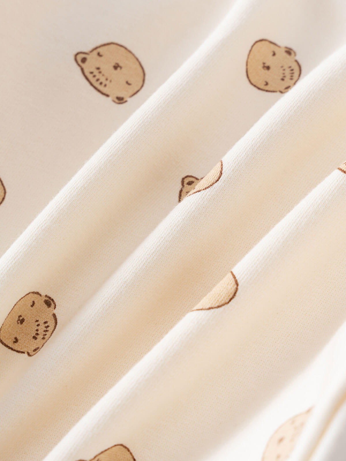 Close-up of cream fabric with small brown bear prints Baby Printed Sweatshirt - Cosy Bear Ecru Baby boy