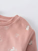Close-up of a pink knit sweater with embroidered animal designs Baby Printed Sweatshirt - Meadow Friends Blush Baby girl