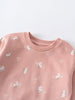 Close-up of a pink sweatshirt with white rabbit print pattern Baby Printed Sweatshirt - Meadow Friends Blush Baby girl