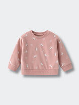 Pink sweatshirt with white bunny and floral print pattern Baby Printed Sweatshirt - Meadow Friends Blush Baby girl