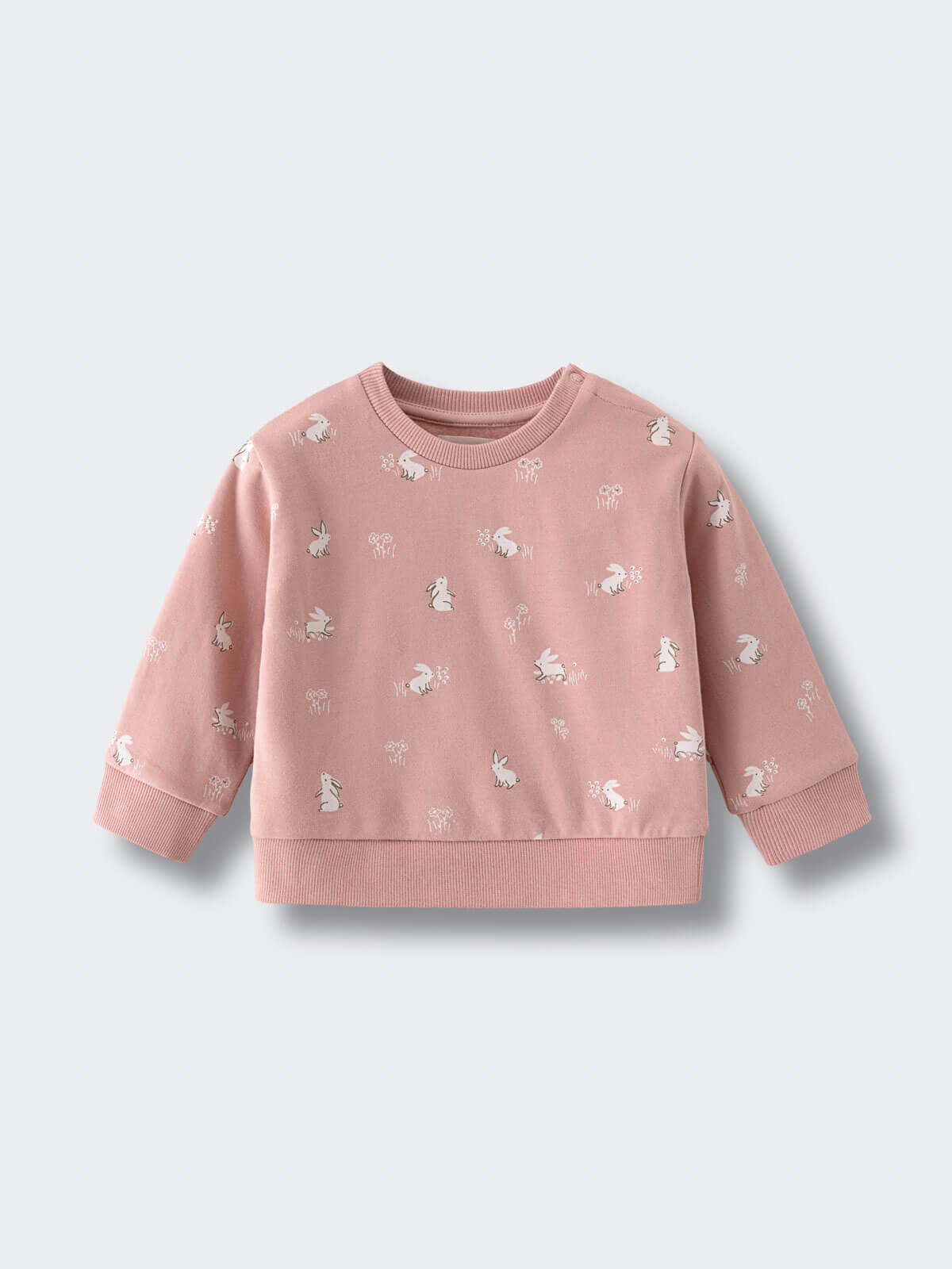Pink sweatshirt with white bunny and floral print pattern Baby Printed Sweatshirt - Meadow Friends Blush Baby girl