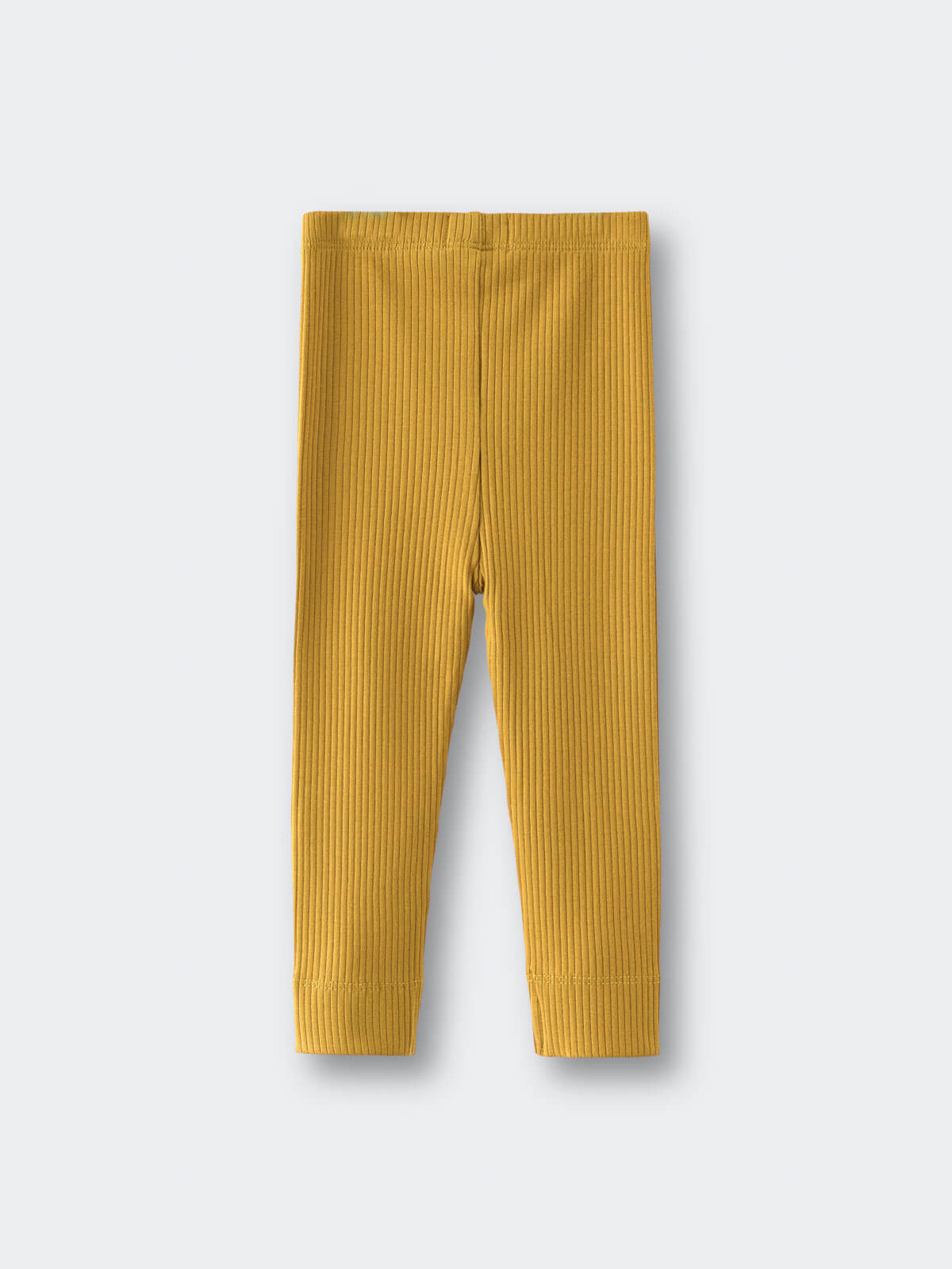 Golden yellow ribbed leggings laid flat on white background Baby Ribbed Leggings - Golden Pear Baby boy
