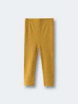 Golden ribbed baby leggings laid flat on a light surface Baby Ribbed Leggings - Golden Pear Baby boy