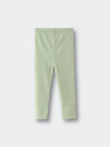 Pale green ribbed leggings laid flat on a light background Baby Ribbed Leggings - Sage Baby boy