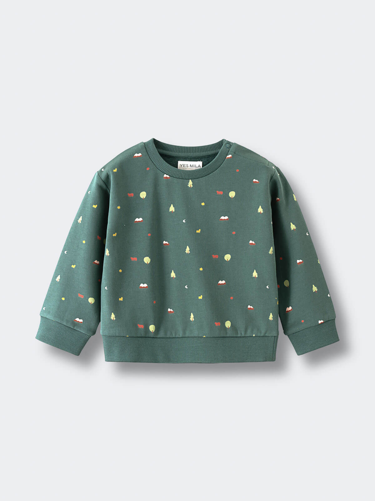 Baby printed green sweatshirt with mountains printed on it Baby Printed Sweatshirt - Mountain View Balsam Baby boy