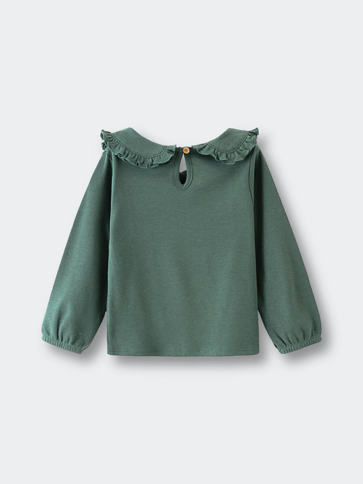 Green Baby Blouse with frilled collar on white background  Baby Ruffle Top - Balsam Baby girl