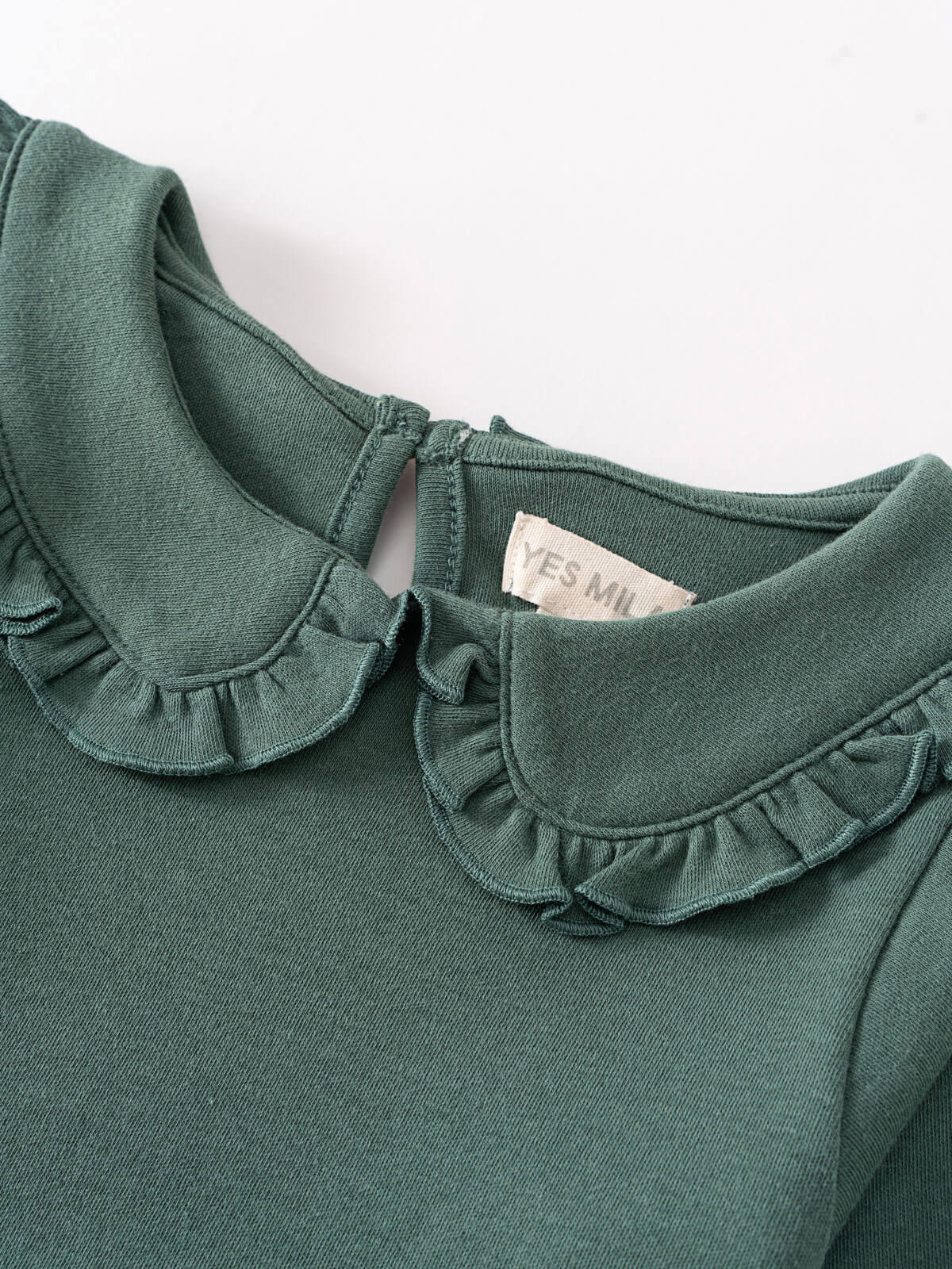Green Baby Blouse with frilled collar on white background  Baby Ruffle Top - Balsam Baby girl