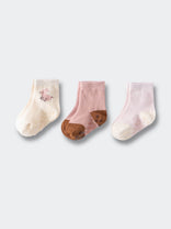 Three pairs of baby socks in cream, pink, and light pink with brown toes Baby Socks -3 Pack - Baby Bunny Baby boy