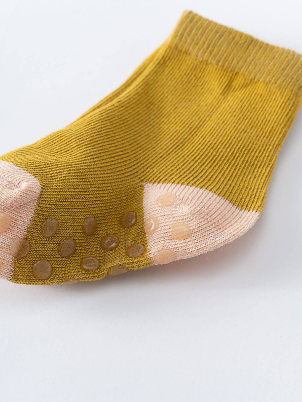 Yellow ribbed sock with pink toe and heel featuring non-slip grip dots Baby Socks -3 Pack - Acorn Baby girl