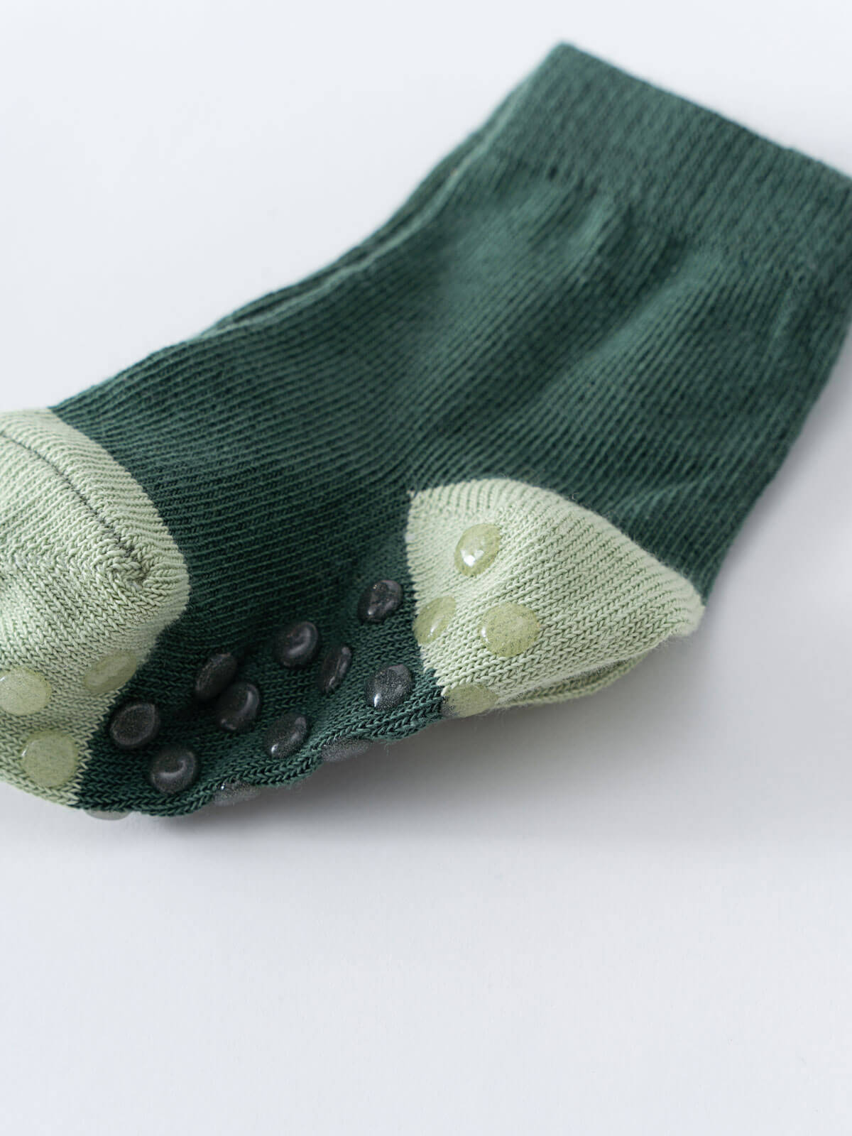 Green ribbed sock with light green toe and heel featuring grip dots on sole Baby Socks -3 Pack - Acorn Baby girl
