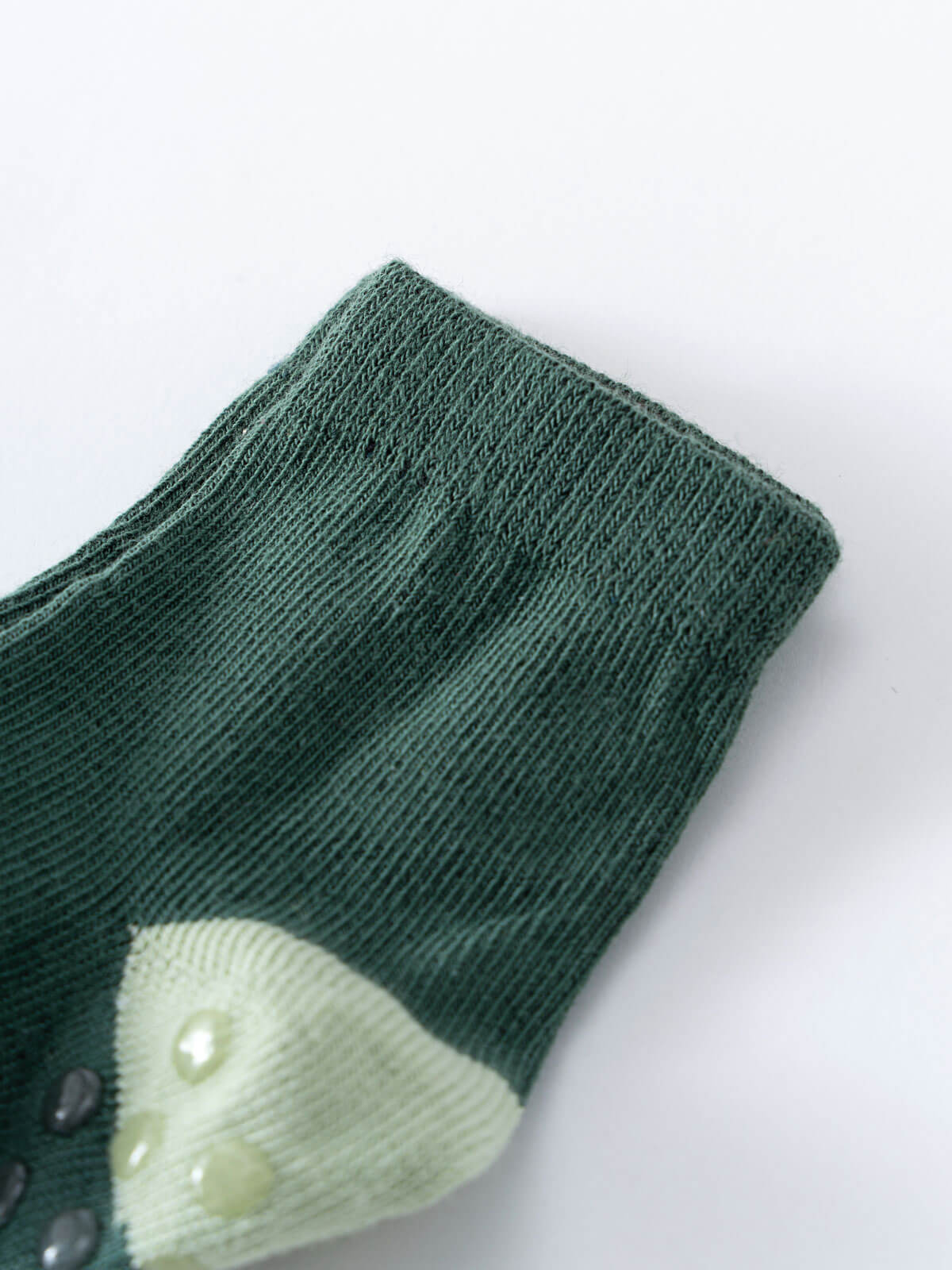Close-up of green ribbed sock with light green heel detail Baby Socks -3 Pack - Acorn Baby girl