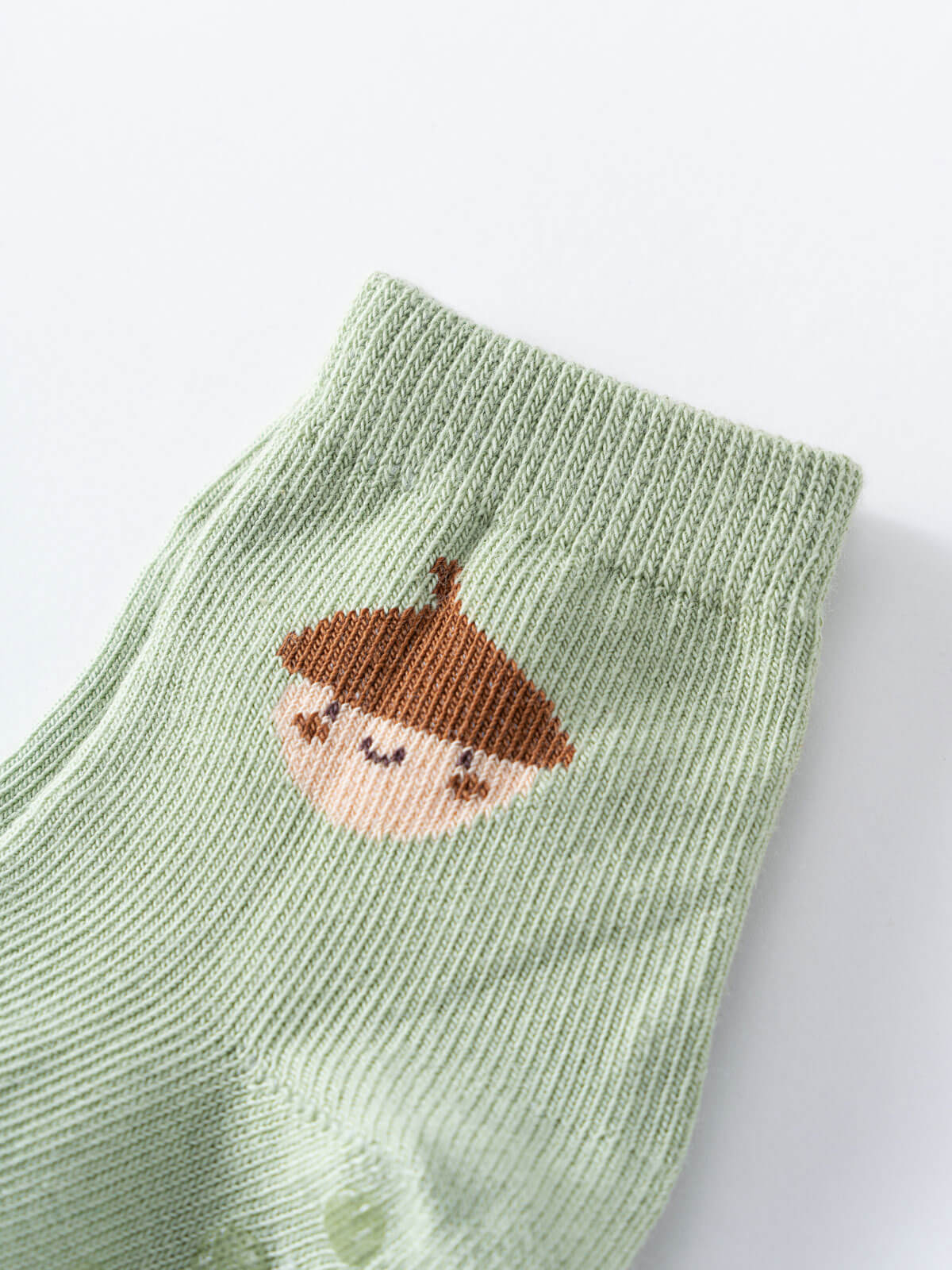 Light green ribbed sock with small acorn design knitted on front Baby Socks -3 Pack - Acorn Baby girl