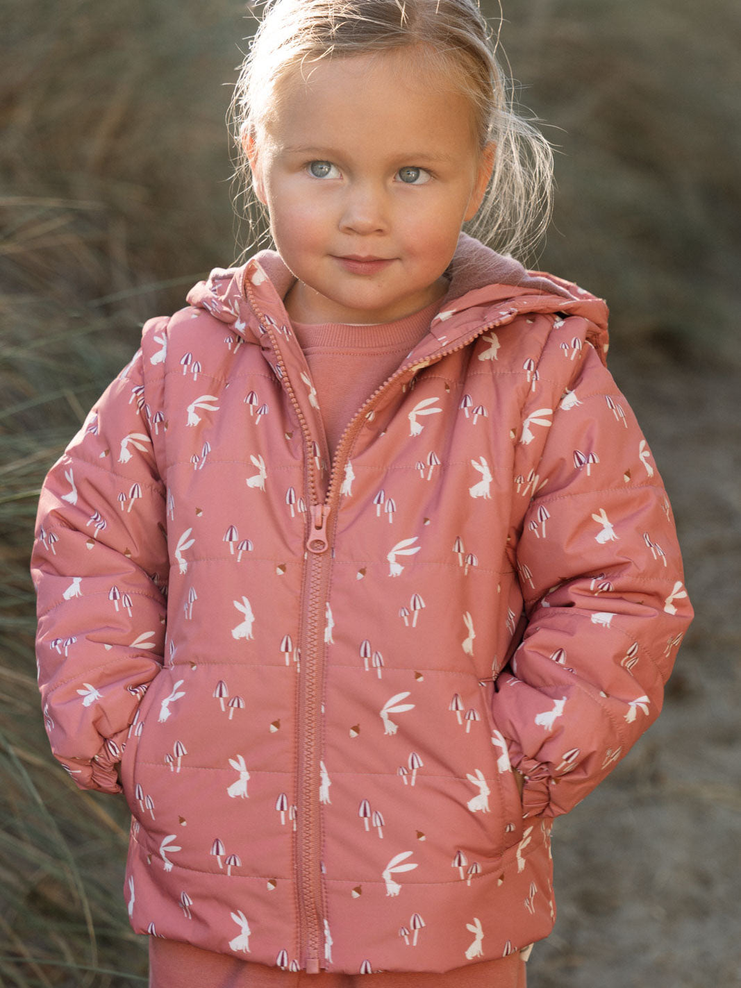 Printed Puffer Vest Jacket - Forest Gathering Rosehip