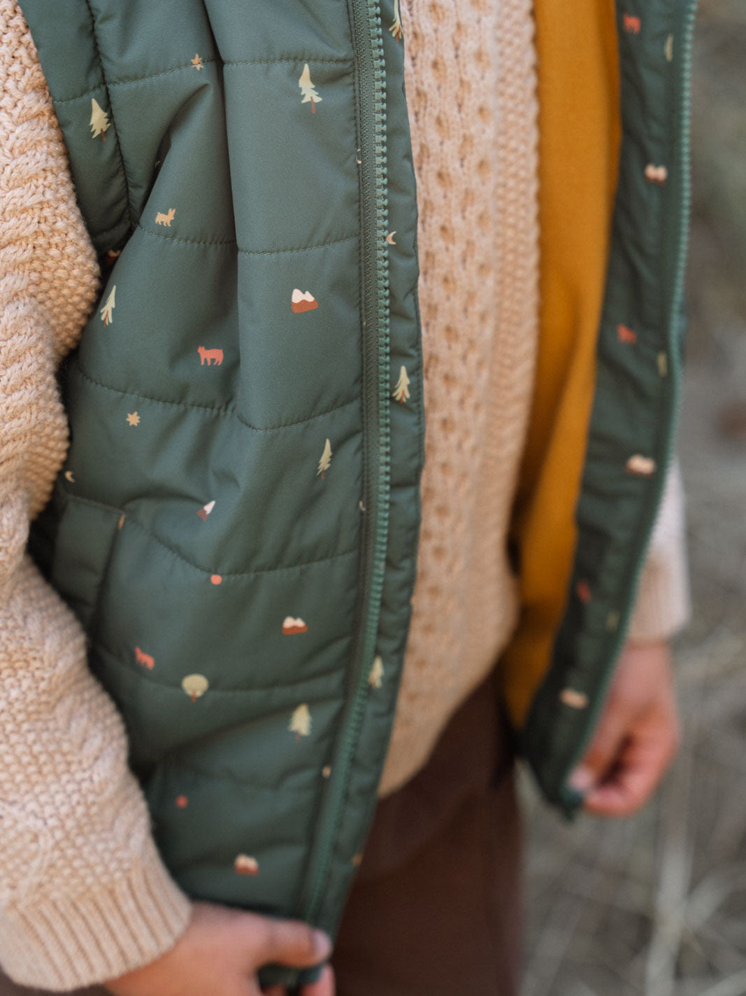 Printed Puffer Vest Jacket - Mountain View Balsam
