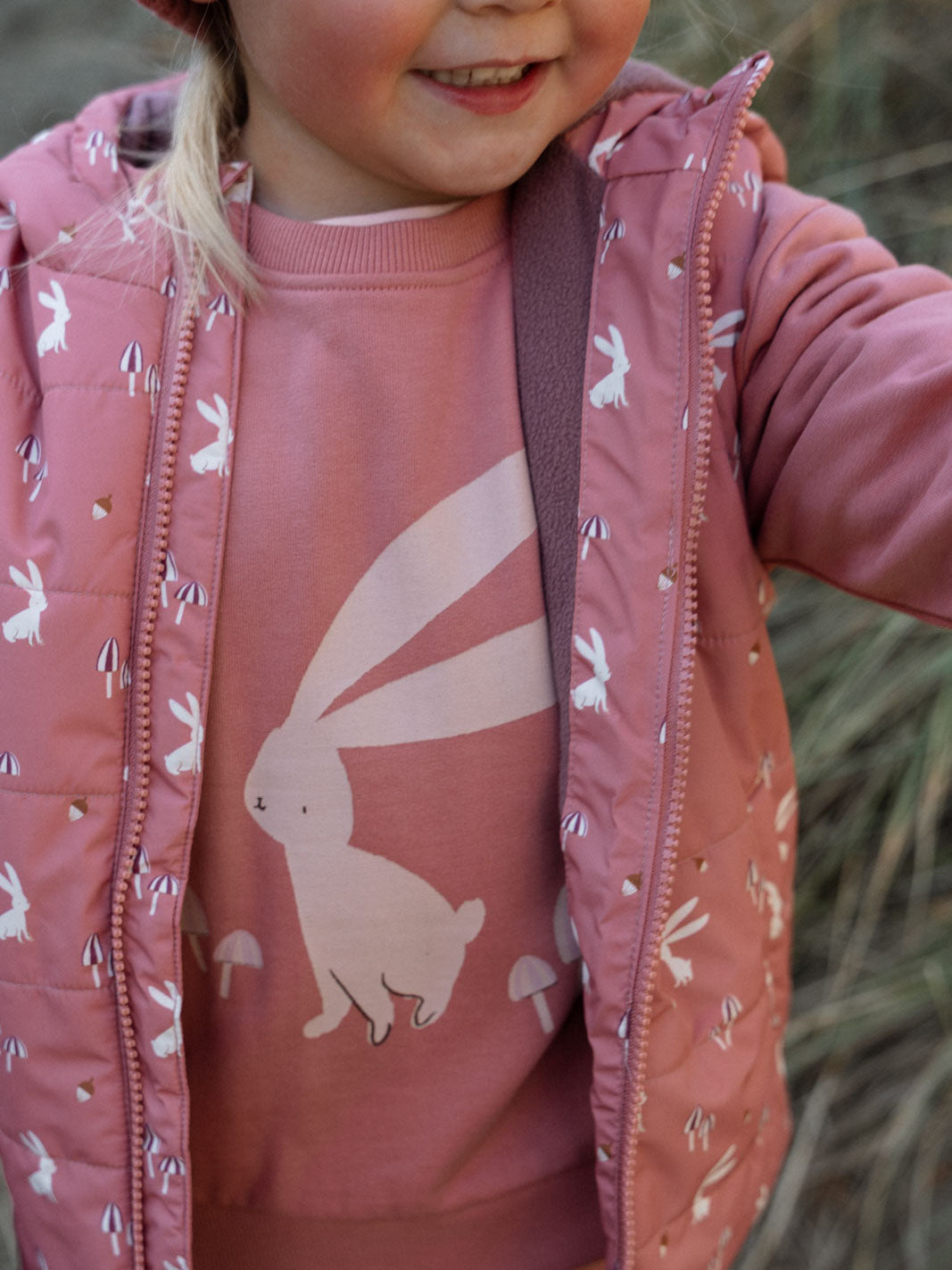 Printed Puffer Vest Jacket - Forest Gathering Rosehip