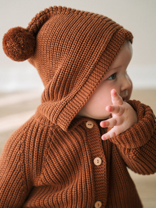 Ribbed Hooded Cardigan - Russet