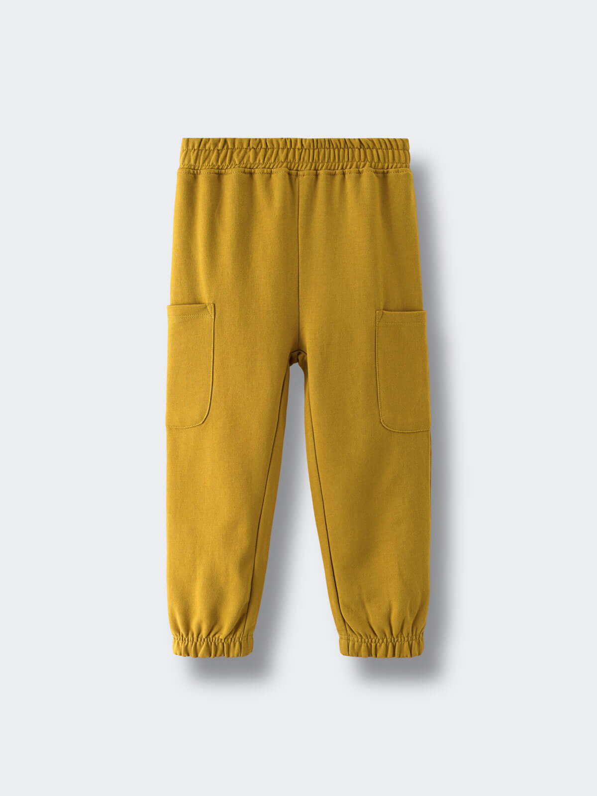 Mustard yellow sweatpants with cargo pockets laid flat on light background Cargo Sweatpants - Golden Pear Boys