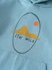 Light blue hoodie with printed design showing mountain and sun graphic Feature Print Hoodie - Stay Wild Boys