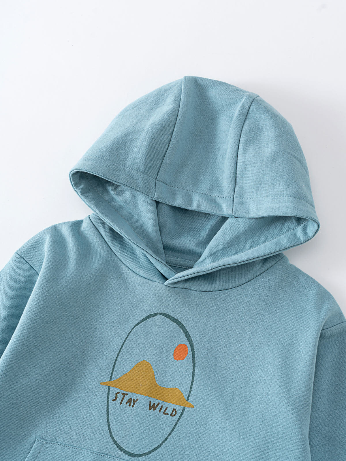 Light blue hoodie with mountain graphic and stay wild text on front Feature Print Hoodie - Stay Wild Boys