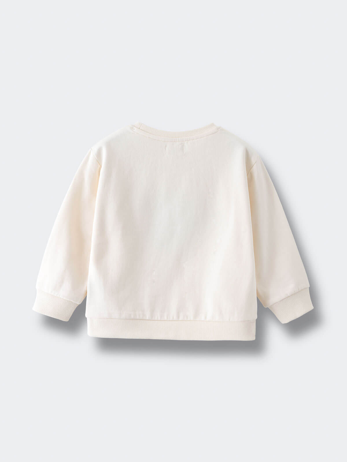 Back view of a cream-colored children's sweatshirt with ribbed cuffs and hem Feature Print Sweatshirt - Bird And Blossom Girls