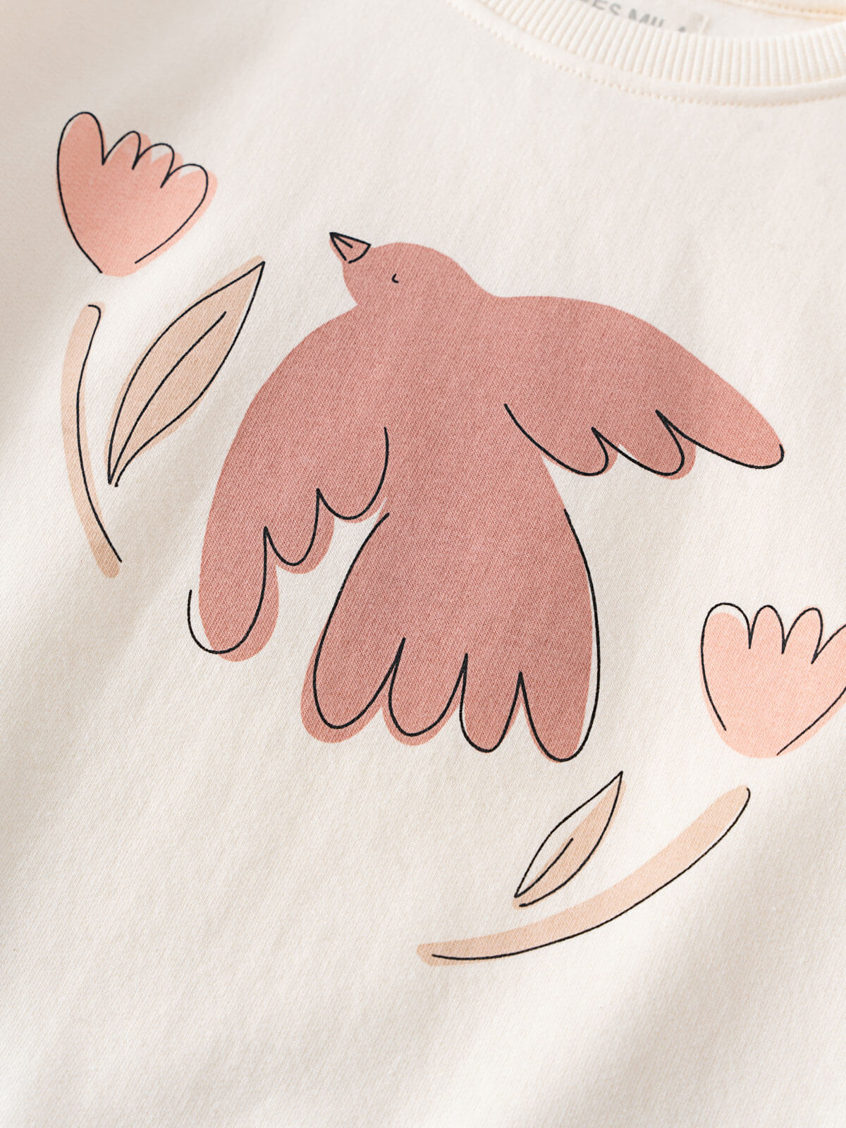 Close-up of cream sweatshirt with pink bird and flower print design Feature Print Sweatshirt - Bird And Blossom Girls