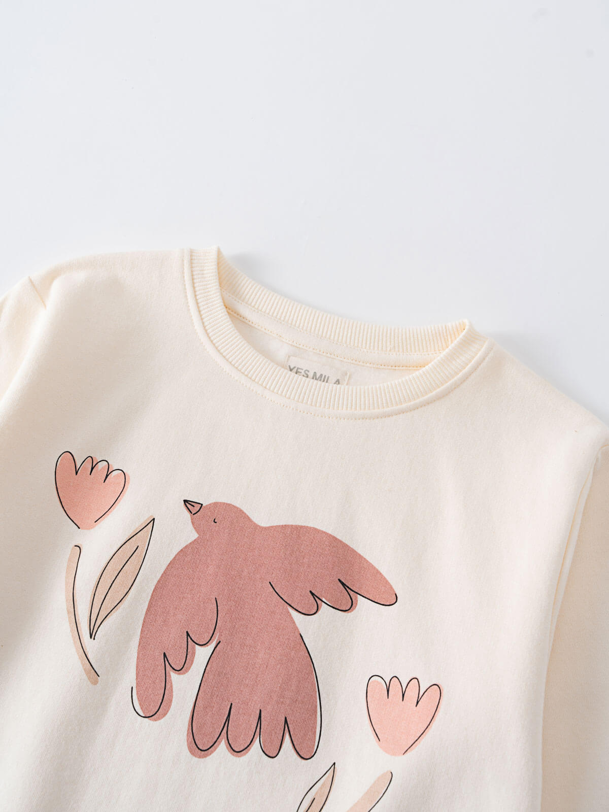 Cream sweatshirt with pink bird and floral print on front Feature Print Sweatshirt - Bird And Blossom Girls