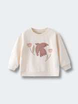 Cream sweatshirt with bird and flower design on front Feature Print Sweatshirt - Bird And Blossom Girls