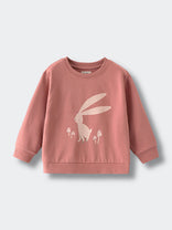 Pink sweatshirt with bunny and mushroom print on white background Feature Print Sweatshirt - Forest Gathering Girls