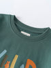 Close-up of a green sweatshirt collar with colorful graphic print below Feature Print Sweatshirt - Wild Baby boy