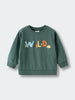 Green sweatshirt with colorful Wild text and small animal graphics Feature Print Sweatshirt - Wild Baby boy