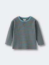 Striped long sleeve shirt with two buttons at the neckline Henley Long Sleeve Tee - Lake Boys