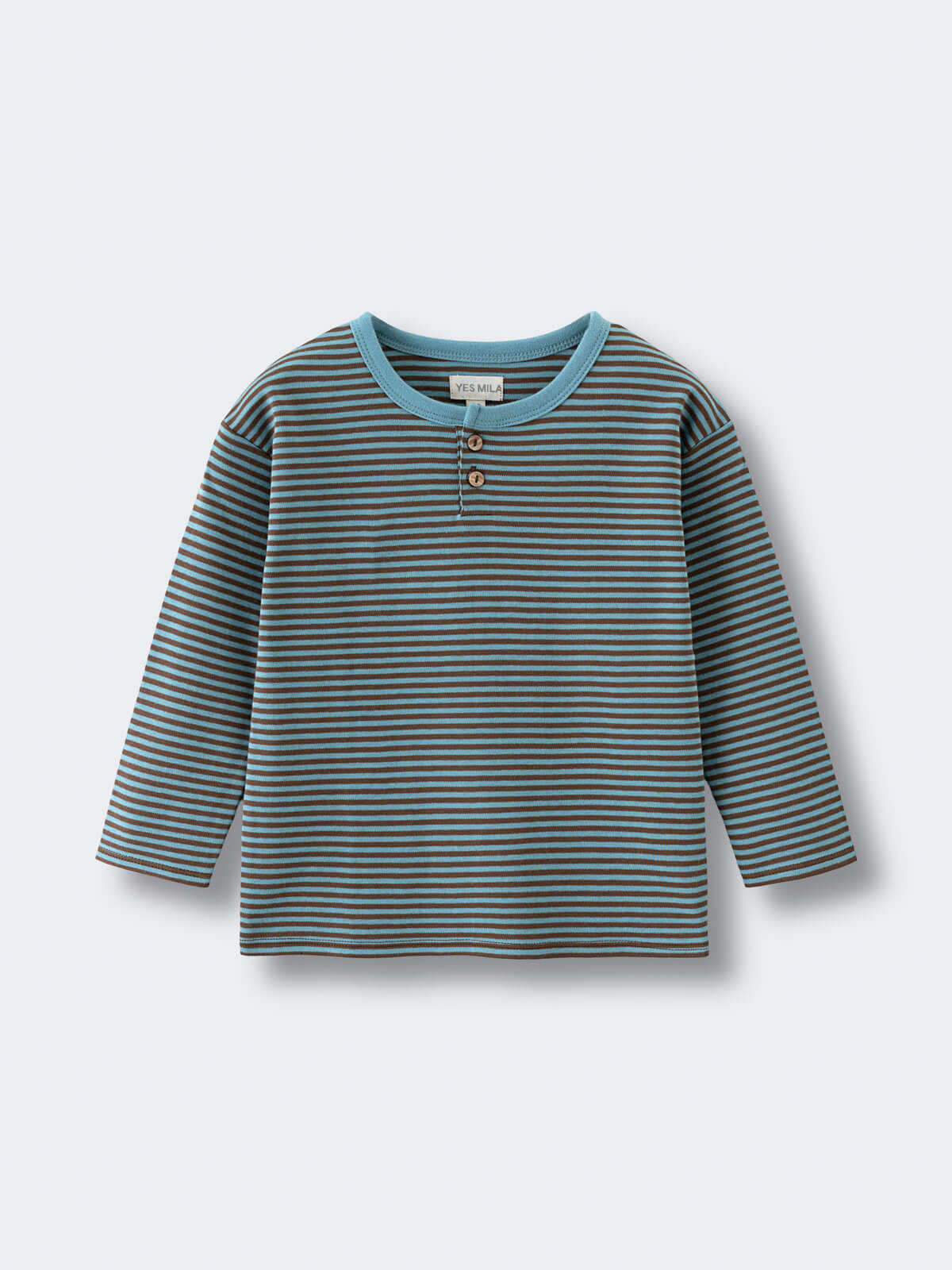 Striped long sleeve shirt with two buttons at the neckline Henley Long Sleeve Tee - Lake Boys