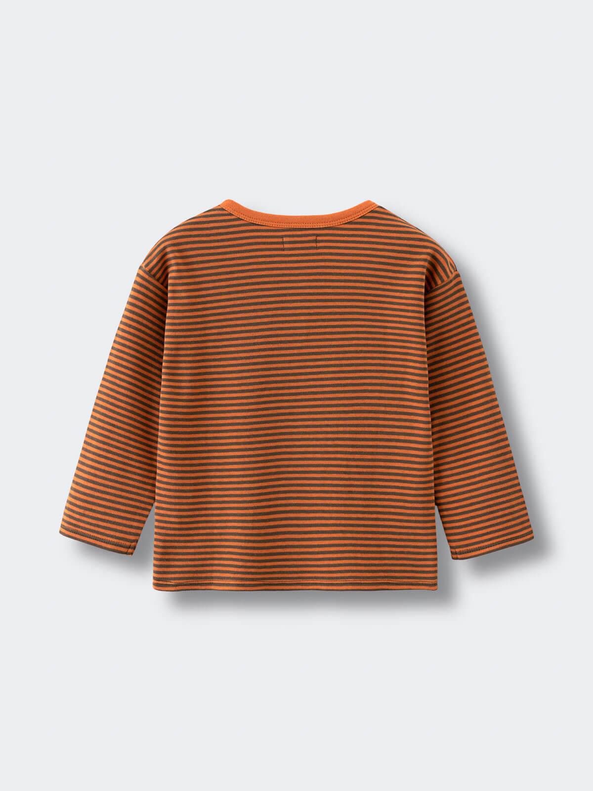 Orange and brown striped long sleeve shirt laid flat on gray background Henley Long Sleeve Tee - Pumpkin Boys